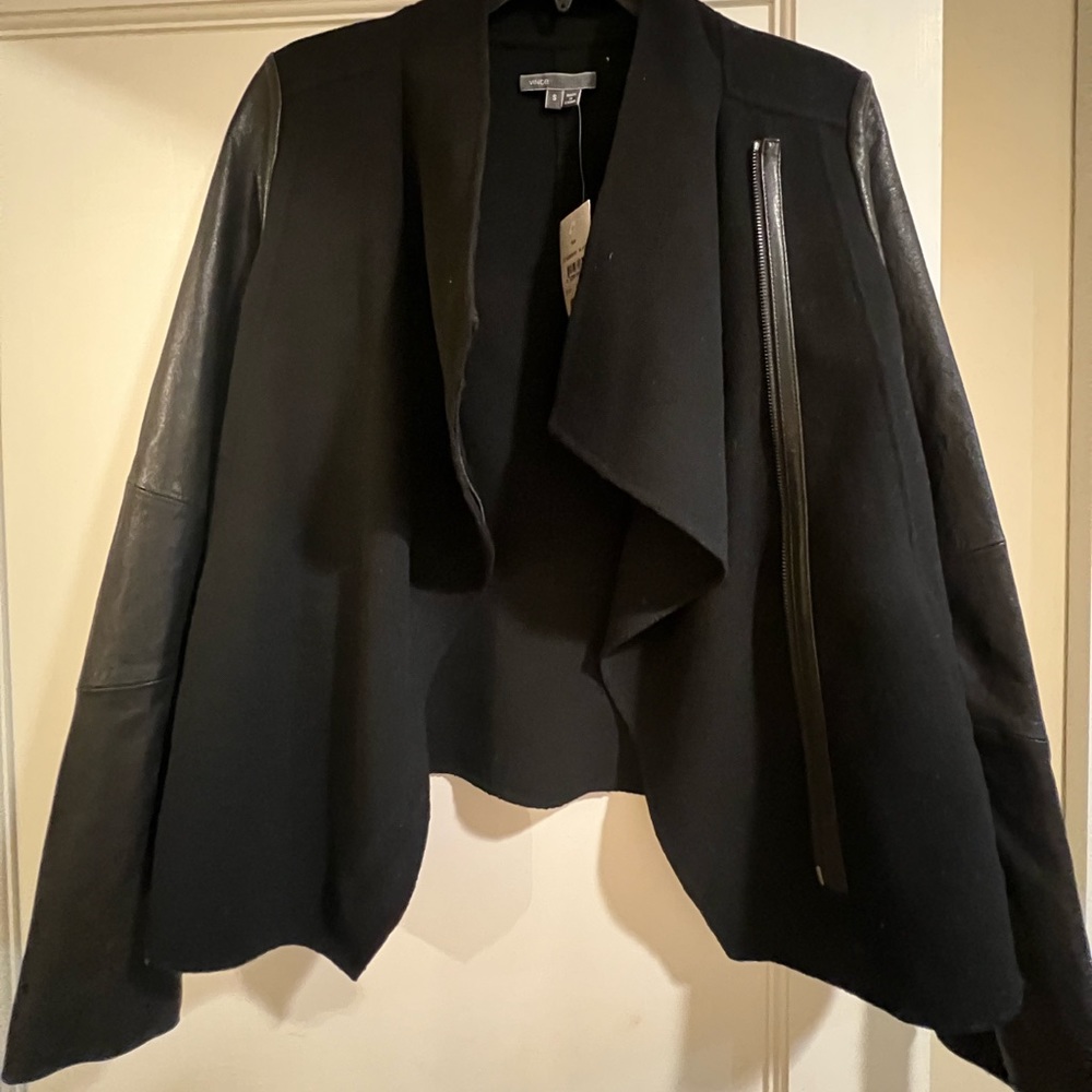 Vince Leather Sleeve Jacket
